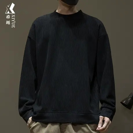 重磅400g条绒卫衣男2023冬季新款保暖加厚宽松大码男士打底衫上衣图片