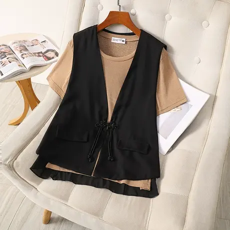 伊自尚大码女装2024年夏季新款胖mm大码时尚百搭显瘦开衫马甲上衣图片