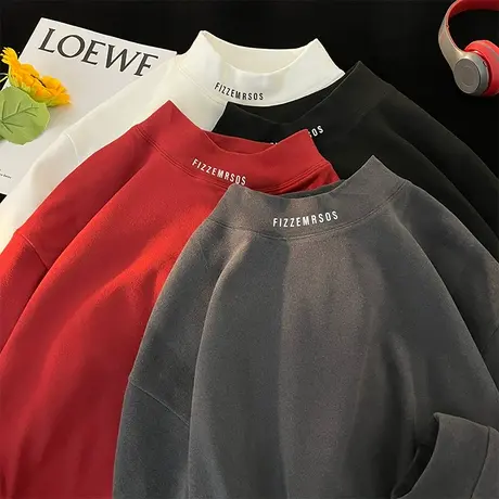 高级感半高领德绒打底衫男春秋季美式重磅保暖针织衫内搭秋衣潮牌商品大图