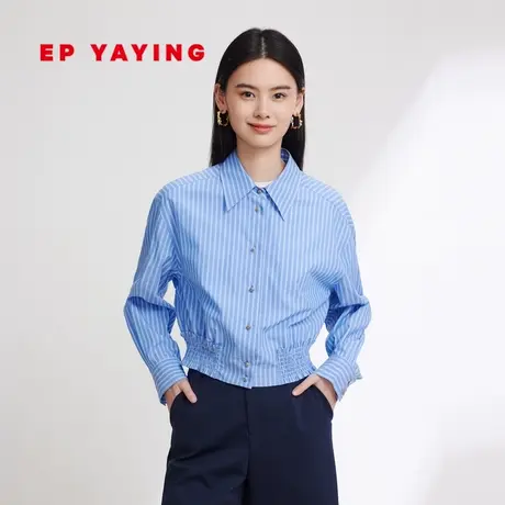 EP YAYING雅莹女装 纯棉截短收腰显瘦条纹衬衫 2024早春新品2106A商品大图