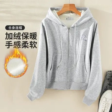 真维斯Z+女装 加绒保暖休闲印花外套合身百搭抽绳连帽外套X商品大图