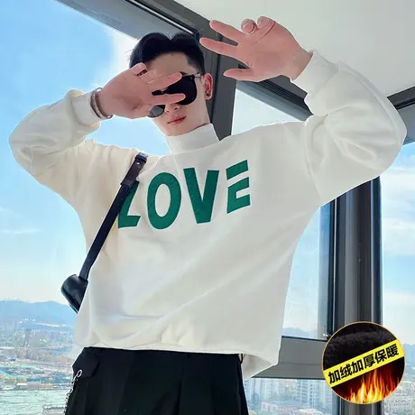 高领卫衣男冬季加绒加厚潮牌ins外套潮流百搭秋冬宽松青少年体恤商品大图