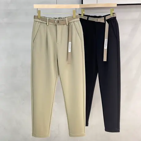 男士休闲裤冬季2023年新款加绒加厚宽松直筒小西裤男装裤子男长裤图片