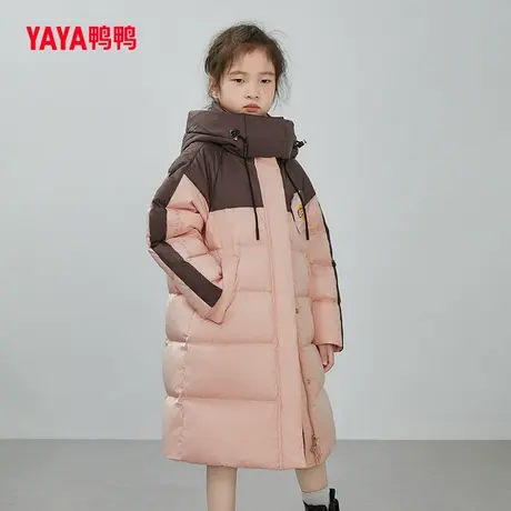 鸭鸭羽绒服女童2023冬季新品儿童中大童亲子撞色长款保暖加厚外套图片
