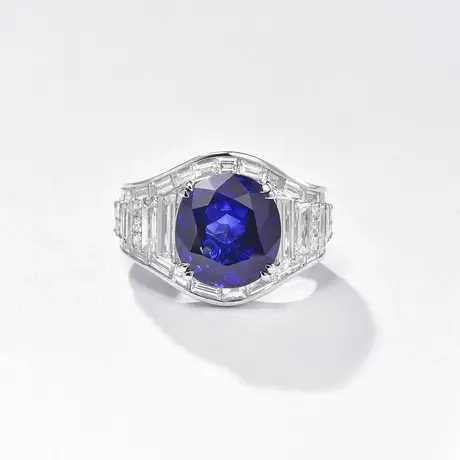 Zbird/钻石小鸟白18K金蓝宝石女戒  6.32克拉 老烧 皇家蓝商品大图