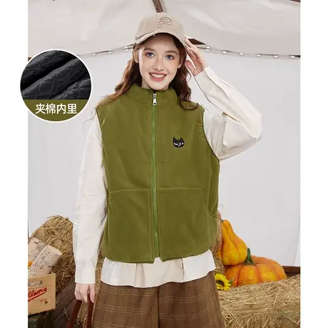 a022024春季新款纯色毛绒无袖半高领上衣休闲百搭短款女式马夹图片