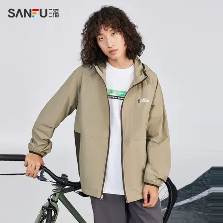 三福2024夏季男士胸前印花插肩袖夹克 户外拉链连帽上衣483204商品大图