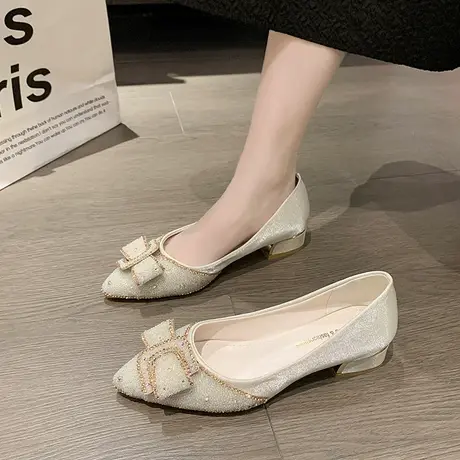 单鞋女款新款2024年春秋季尖头超火配裙子ins高级粗跟中跟晚晚鞋商品大图