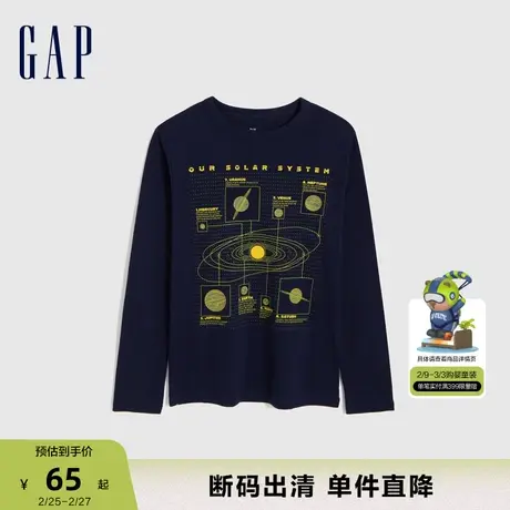 【断码优惠】Gap男童春秋纯棉印花圆领长袖T恤儿童装上衣772660商品大图