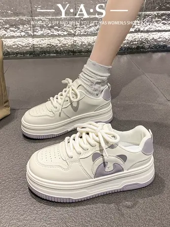 百搭厚底小白鞋女2024春季新款增高鞋子黑白熊猫鞋休闲运动鞋板鞋商品大图