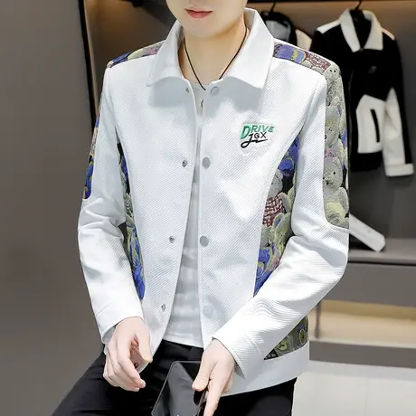 时尚潮牌外套男韩版翻领短款ins个性痞帅男生春秋款刺绣提花夹克商品大图