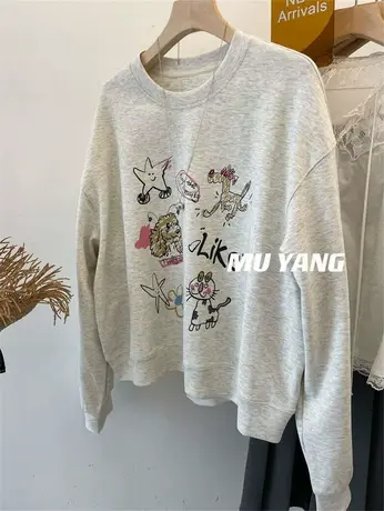 自由慵懒小调性 ~ 抽象多图插画涂鸦套头宽松休闲卫衣女春秋薄款商品大图