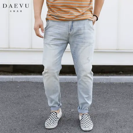 DAEVU春秋新款怀旧水洗欧美大号潮胖子小脚加肥加大码男士牛仔裤商品大图