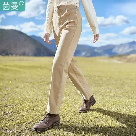茵曼休闲通勤直筒裤女装2024年春季新款气质高腰卡其色哈伦长裤子图片