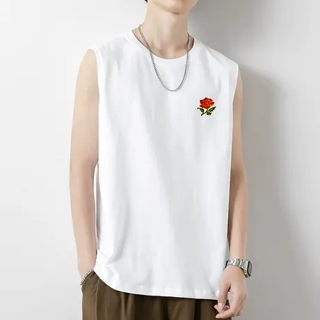 纯棉背心男士健身运动坎肩夏季外穿薄款篮球跨栏白色无袖t恤汗衫商品大图