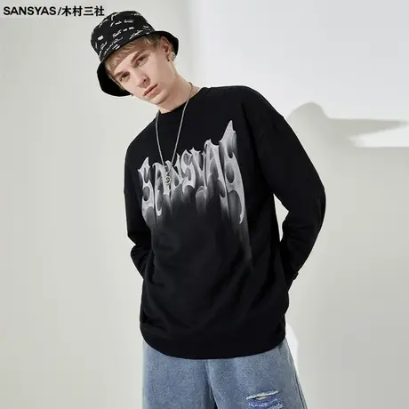 【王不染同款】木村三社SANSYAS美式卫衣男情侣纯棉潮牌宽松外套商品大图