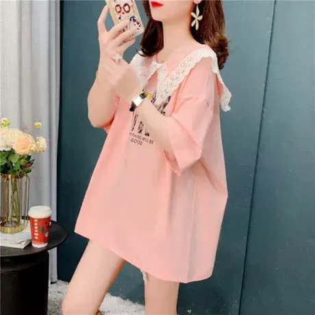 大码女装新款夏款胖mm韩版宽松减龄遮肚小众短袖T恤女200斤上衣服图片