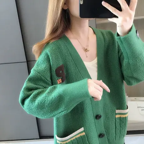 宽松针织开衫女秋季2023新款韩系慵懒风毛衣外套秋冬上衣洋气外搭图片