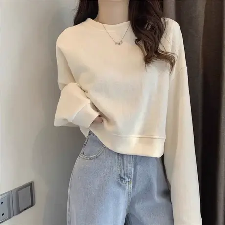 美式复古短款卫衣女长袖秋冬2023新款爆款小个子宽松慵懒圆领上衣商品大图