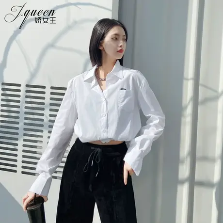 白色衬衫女短款秋季新款韩版设计感百搭修身休闲抽绳OL长袖衬衣潮图片