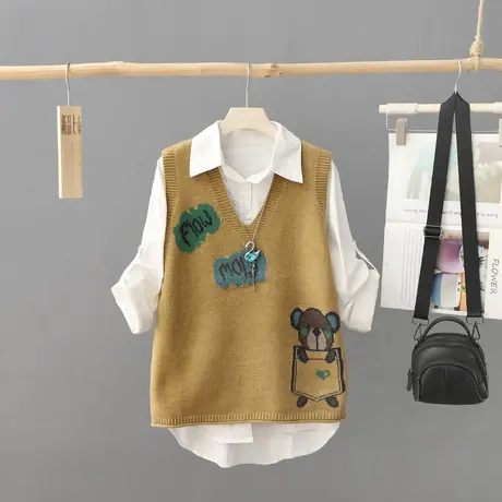 文艺简约针织马夹女背心秋装2023年新款套头短款打底毛衣坎肩马甲图片