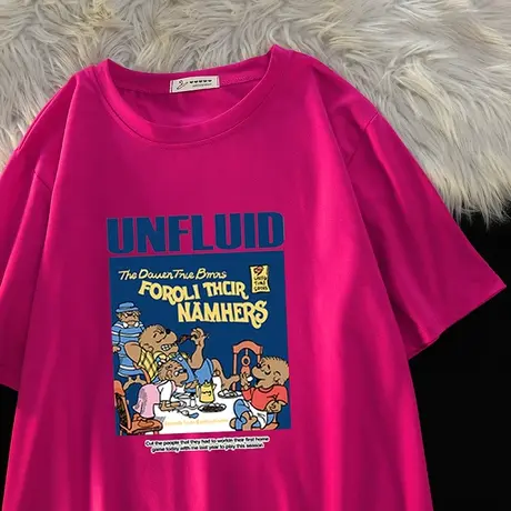 卡通印花短袖宽松T恤女设计感小众2023夏新款百搭半袖上衣服ins潮商品大图