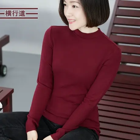 2023新款修身半高领中年妈妈打底衫冬季胖MM长袖t恤女士加厚上衣商品大图