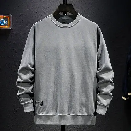 卫衣男重磅宽松加大码秋季圆领上衣无帽套头打底衫潮牌男装百搭款图片