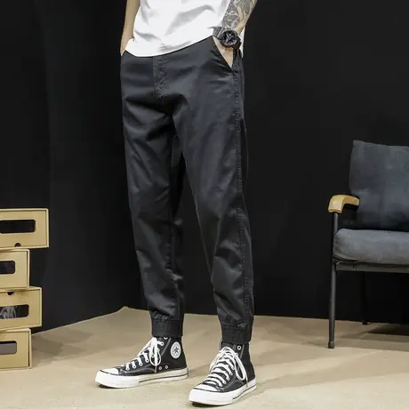 休闲裤男夏季薄款弹力黑色裤子宽松加肥加大码胖子束脚哈伦九分裤商品大图