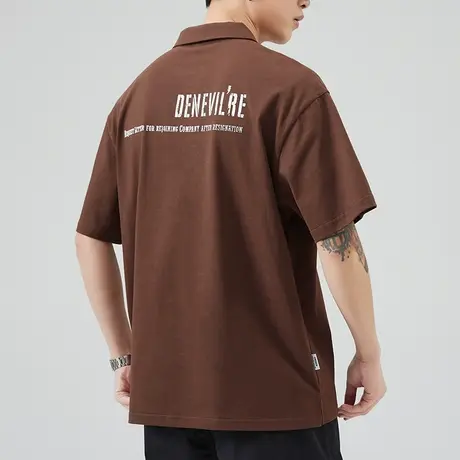 夏季纯棉半截袖衬衫领短袖polo衫男士夏装翻领上衣服咖色T恤男款商品大图
