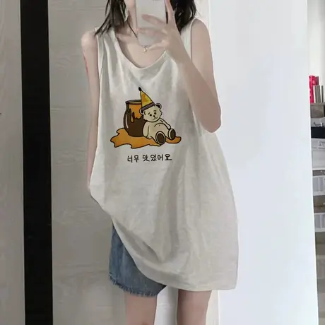 纯棉吊带运动坎肩背心无袖t恤女夏季设计感小众外穿宽松挂脖上衣商品大图