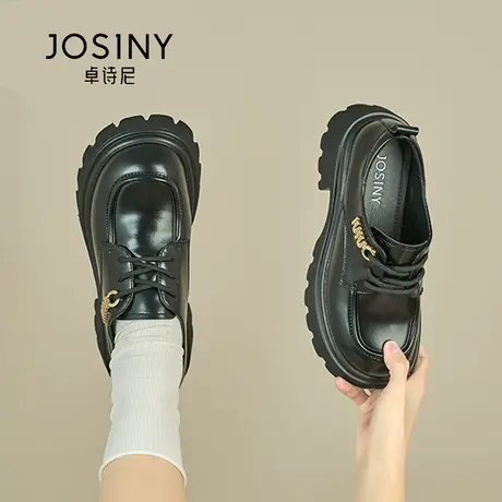 卓诗尼乐福鞋女鞋2024新款春季厚底黑色小皮鞋女英伦风松糕单鞋女图片