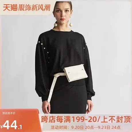 艾格2023春秋女装新品时尚休闲宽松拼接纯色圆领长袖T恤ins潮W282商品大图