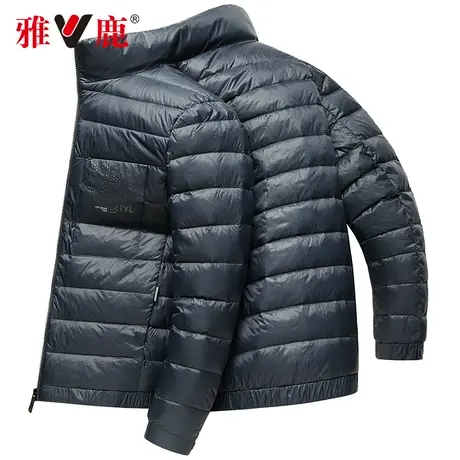 雅鹿爸爸羽绒服2022年短款立领轻薄款纯色保暖鸭绒轻便中老年外套商品大图