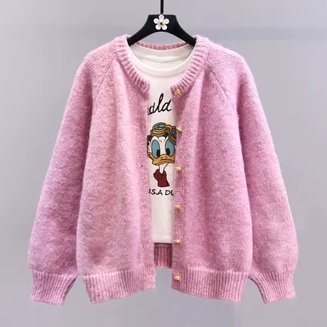 小清新温柔风软糯毛衣外套女秋冬2023新款宽松显瘦单排扣针织开衫商品大图