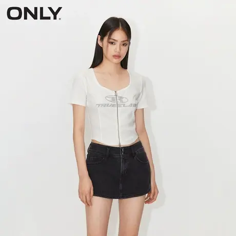 ONLY2024夏季新款时尚潮流拉链设计短袖方领开衫T恤女|124201030商品大图
