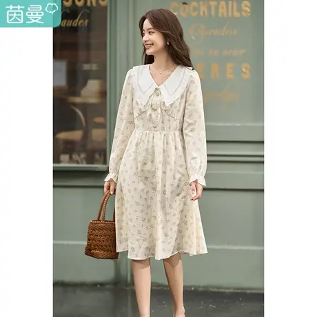 茵曼2023春女装新款田园碎花娃娃领长袖连衣裙泡泡袖显瘦A字裙商品大图