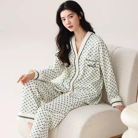 猫人睡衣女开衫款纯棉长袖春秋季2023年新款女士全棉家居服套装冬商品大图