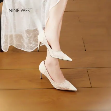 Nine West/玖熙国风刺绣高跟鞋女网面镂空透气单鞋婚鞋新娘鞋优雅图片