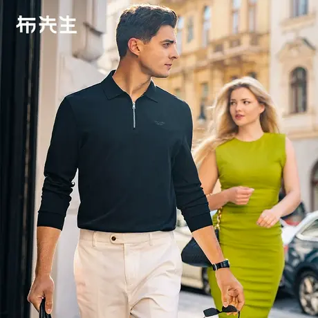 MrBu布先生暖燚绒翻领长袖男2025春字母印花Polo衫BT15321商品大图