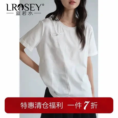蓝若水大码女装新中式国风盘扣T恤2025新款胖MM夏装提花拼接上衣商品大图