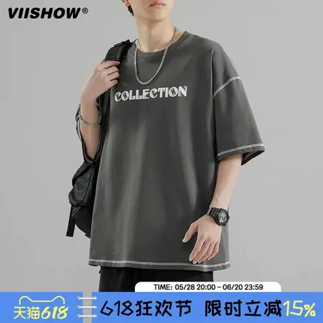 VIISHOWT恤男士vintage2024年男生美式街头情侣装夏装短袖体恤商品大图