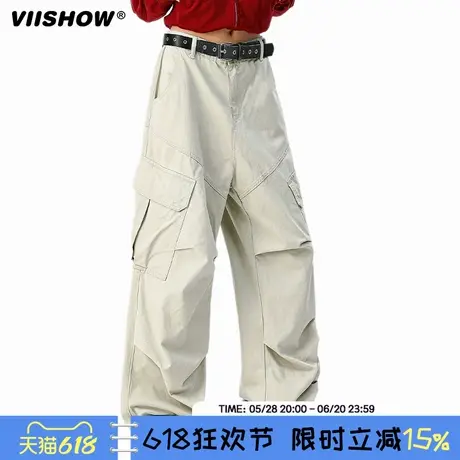 VIISHOW美式潮牌大口袋直筒工装裤男女复古宽松潮流百搭阔腿长裤商品大图