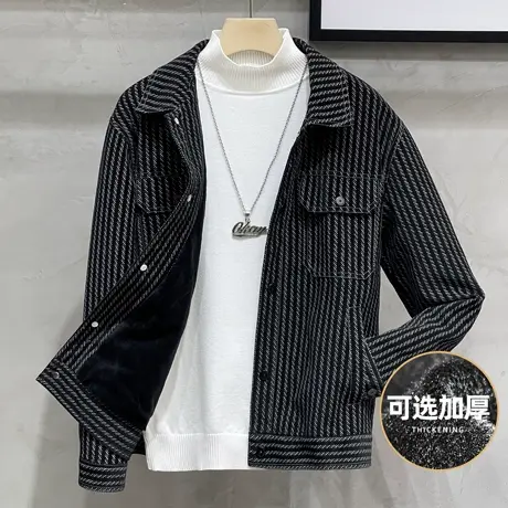 男士外套秋冬季潮牌翻领青年上衣加绒加厚保暖休闲皮夹克男装皮衣图片