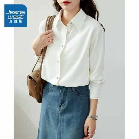 YD真维斯女装2025春季新款 时尚潮流女款简约百搭长袖纯色衬衫商品大图
