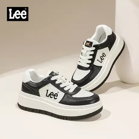 Lee女鞋真皮板鞋女款2025新款夏季休闲鞋女百搭厚底黑白熊猫鞋子图片