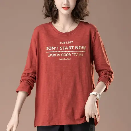 春秋新款长袖T恤女加肥加大码女装宽松中老年妈妈休闲显瘦打底衫商品大图