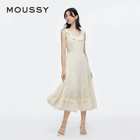 MOUSSY 2025夏季新品甜美清新荷叶边圆领无袖连衣裙028ISA33-1003图片