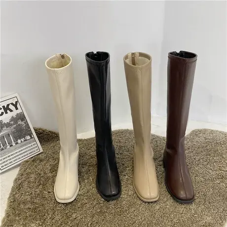 奶茶色长筒靴女2023年秋冬新款小个子长靴女不过膝瘦瘦靴高筒靴子商品大图