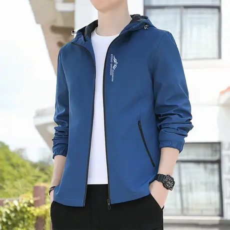 2023秋季新款夹克男休闲潮流风衣外套春秋款男装连帽印花上衣褂子商品大图